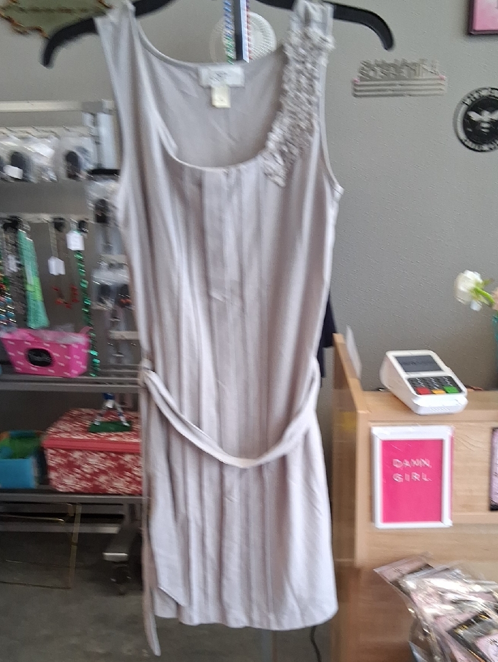 LOFT Light Gray Sleeveless Dress with Fabric Belt
